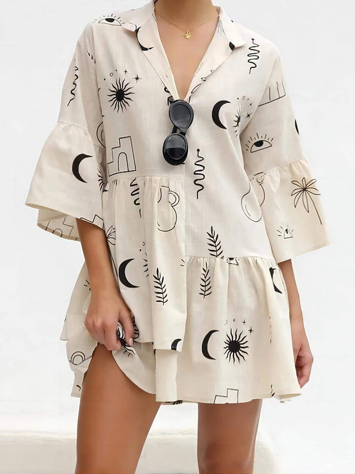 Ethnic Style Loose Shirt Short Dress-Black