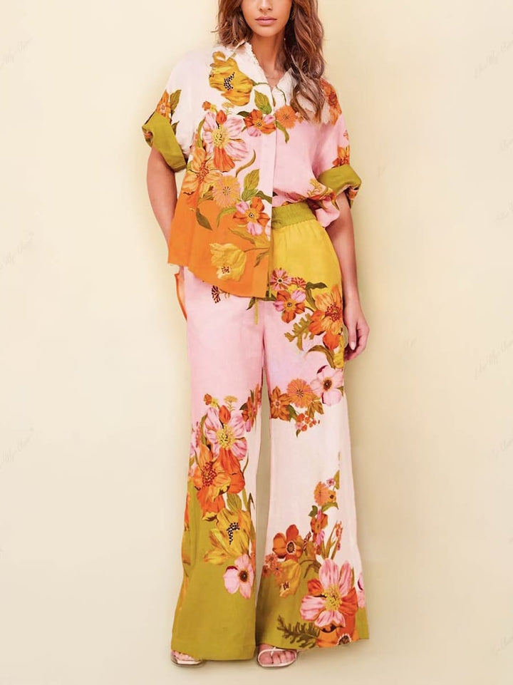 Unique Print Elastic Waist Pocketed Wide Leg Pants
