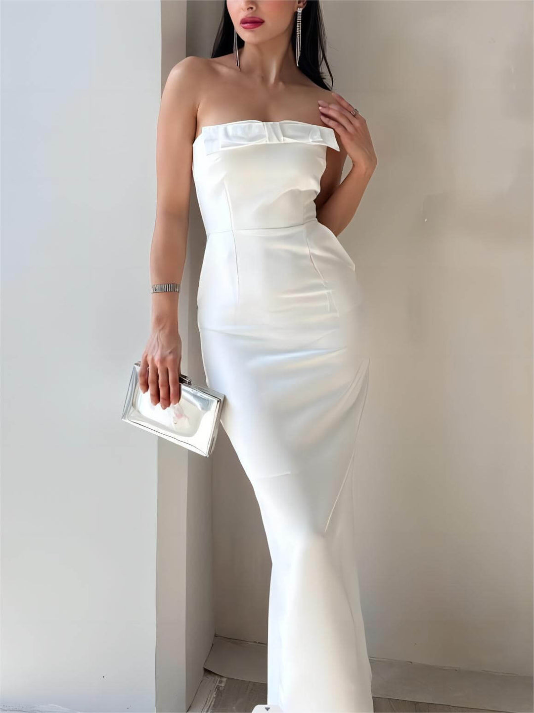 Bow Strapless Maxi Dresses