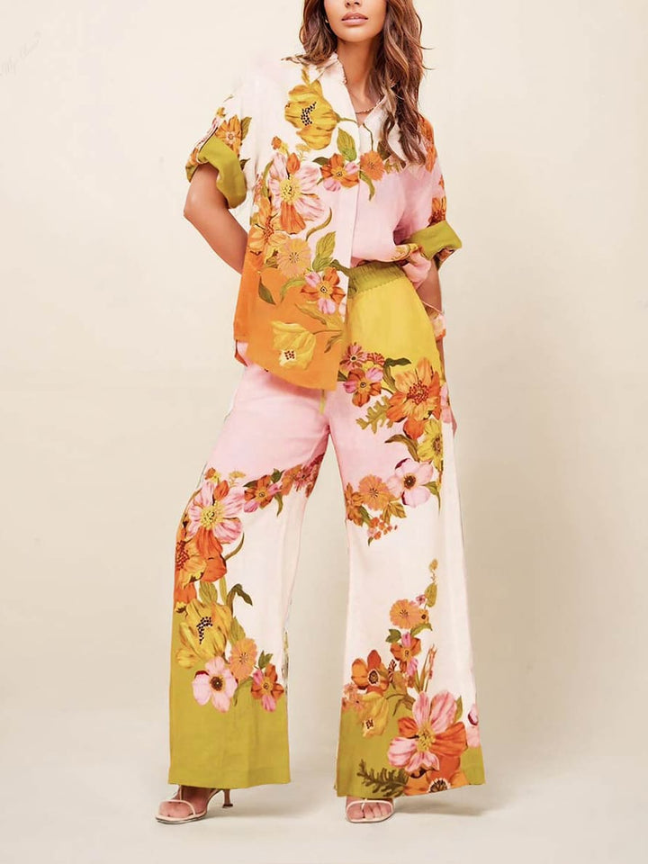Unique Print Elastic Waist Pocketed Wide Leg Pants