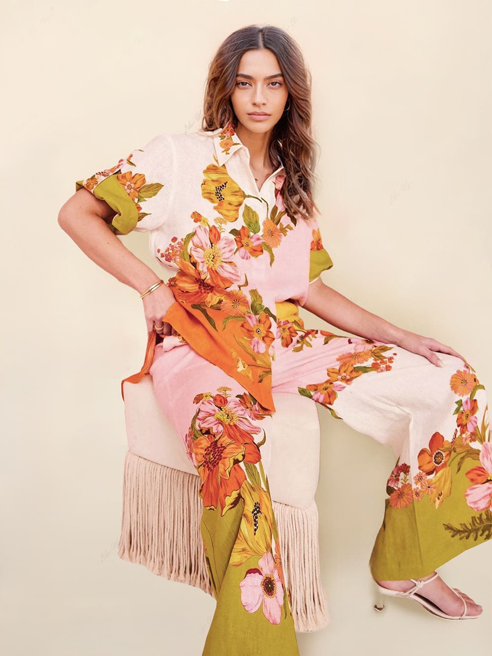 Unique Print Elastic Waist Pocketed Wide Leg Pants