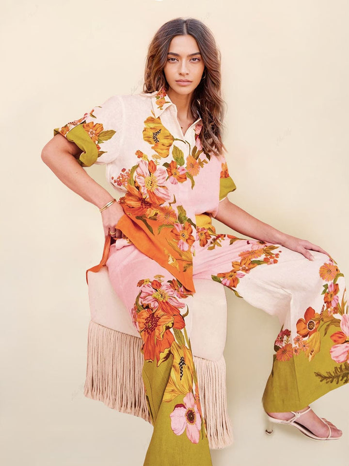 Unique Print Elastic Waist Pocketed Wide Leg Pants