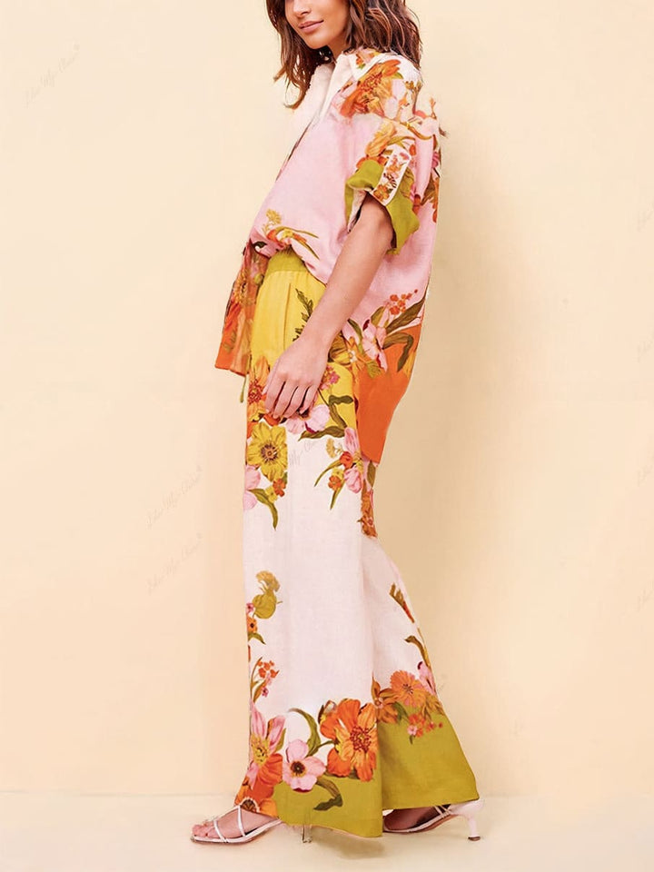 Unique Print Elastic Waist Pocketed Wide Leg Pants