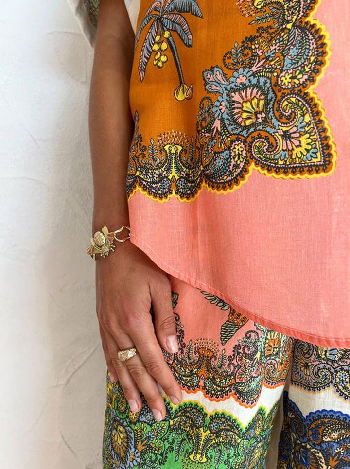 Paisley Satin Floral Wide-leg Pants Set