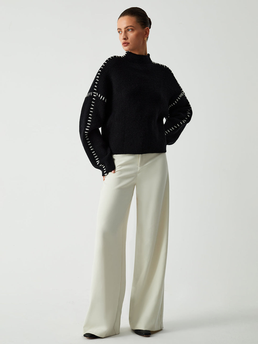 Warda™ | Turtleneck jumper with piqué stitch details
