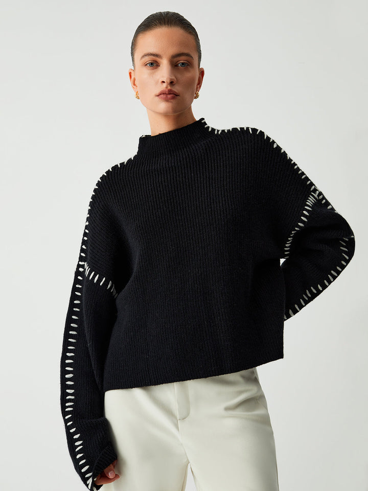 Warda™ | Turtleneck jumper with piqué stitch details