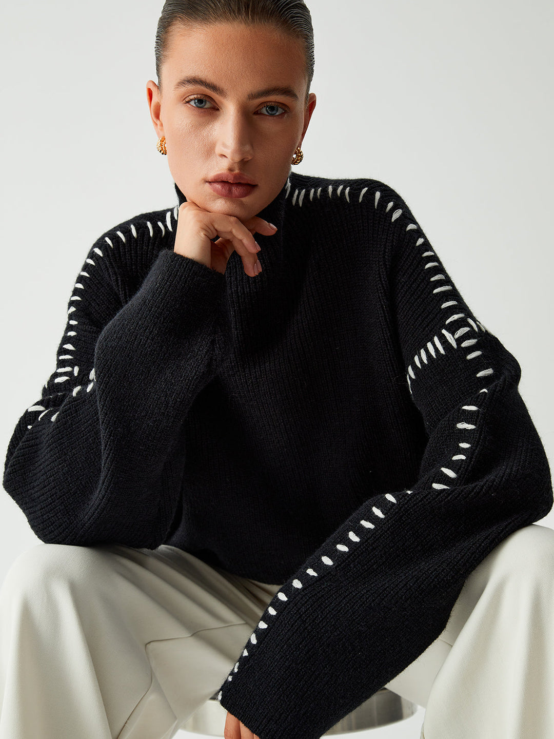 Warda™ | Turtleneck jumper with piqué stitch details