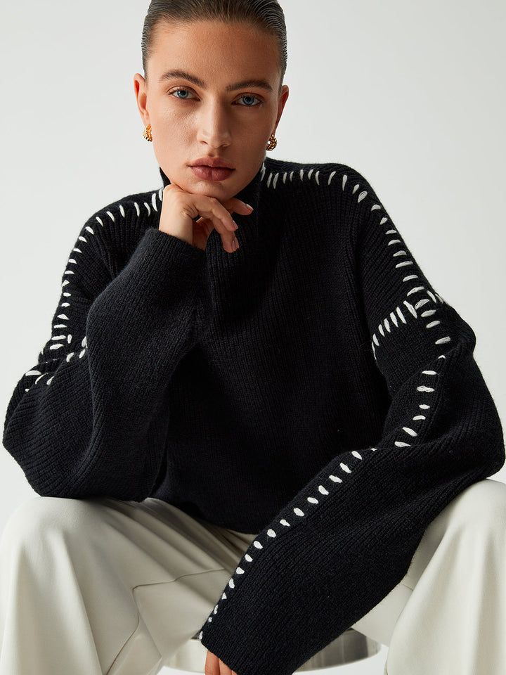 Warda™ | Turtleneck jumper with piqué stitch details