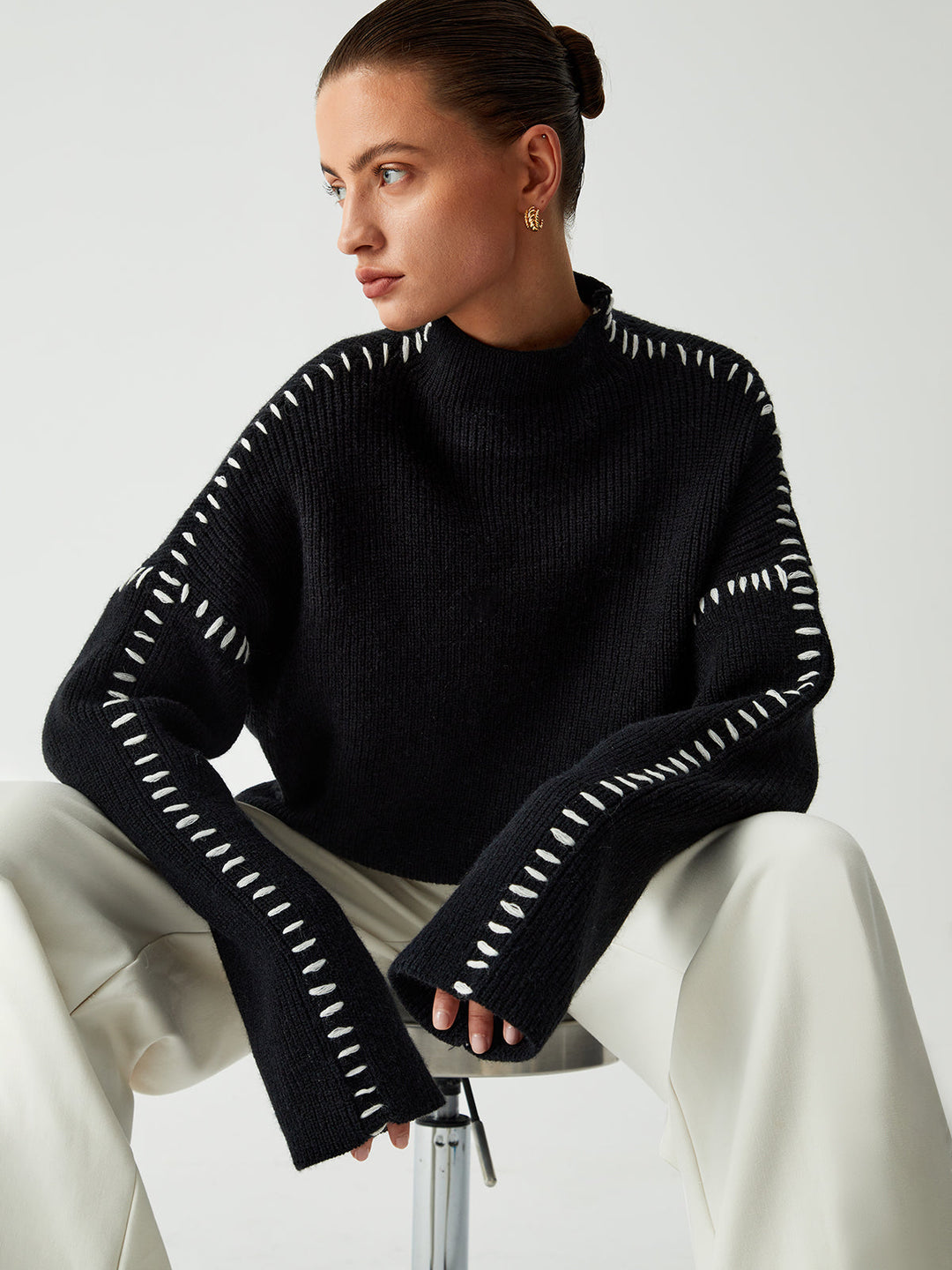Warda™ | Turtleneck jumper with piqué stitch details