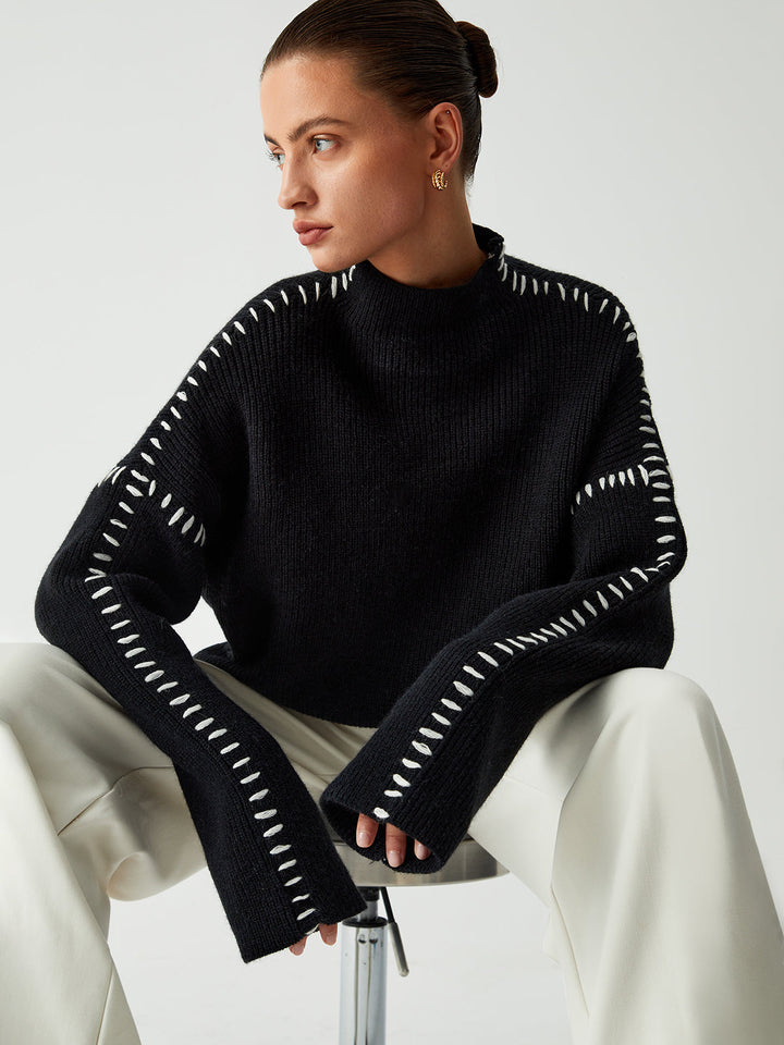 Warda™ | Turtleneck jumper with piqué stitch details